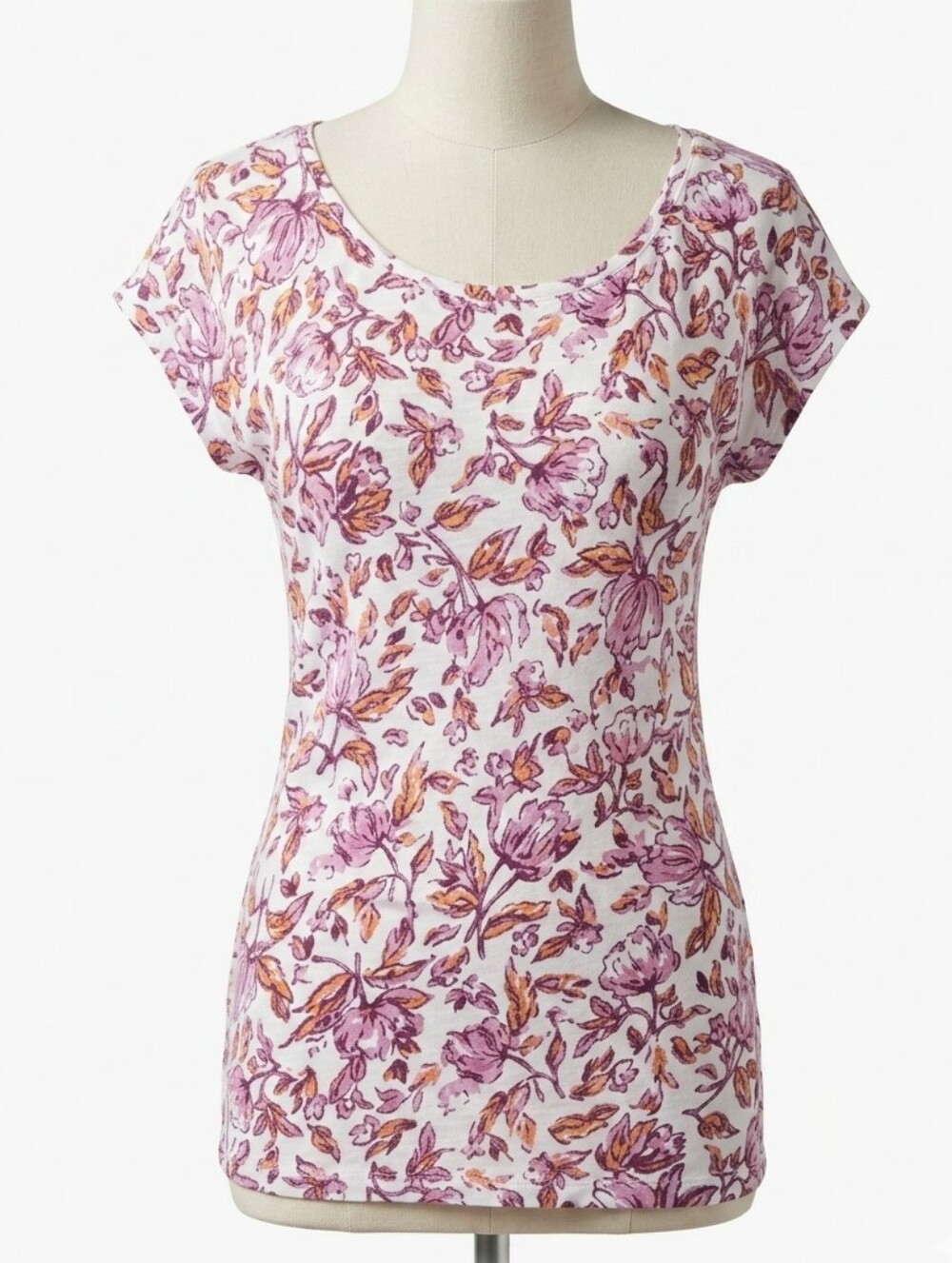 Haute Hippie Linen Floral Top M Short Sleeve Cap Sleeve Pink Burgundy